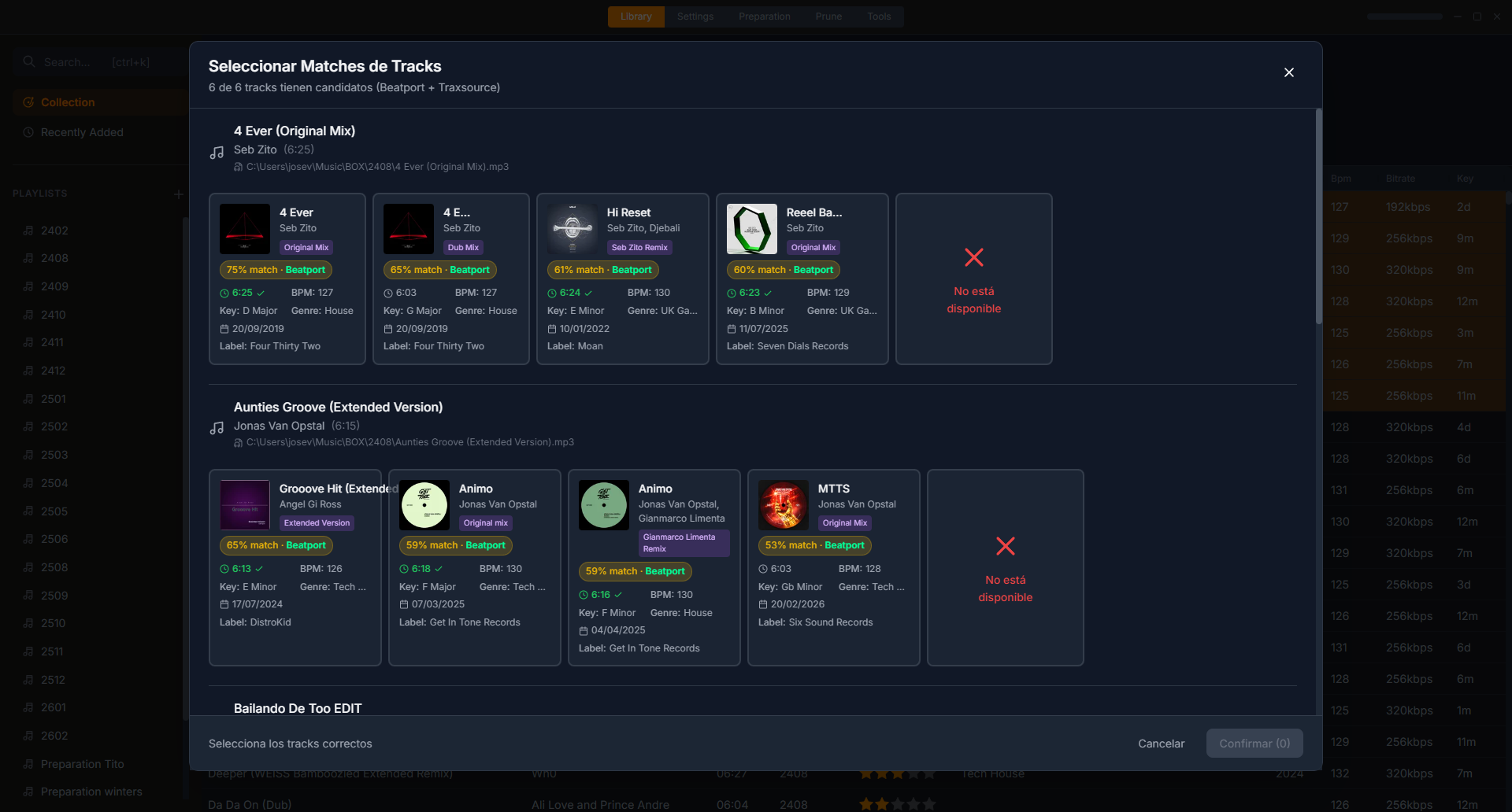 Auto-tagging candidates from Beatport and Traxsource