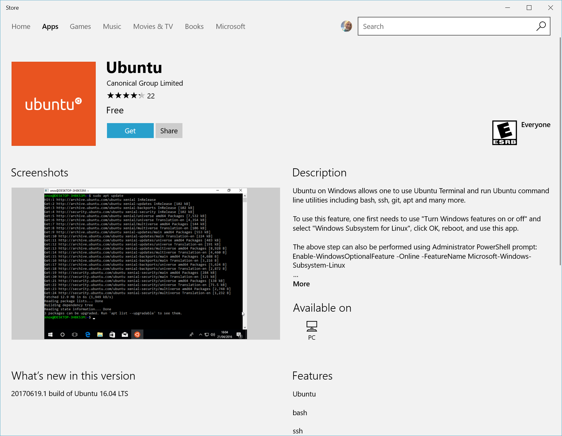 Ubuntu Microsoft Store